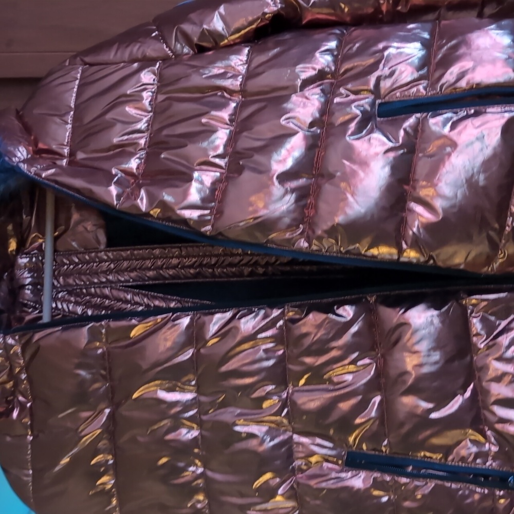 White Mark Metallic Puffer with Hoodie  Bronze